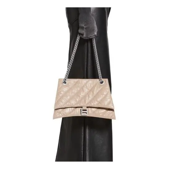 Crush Medium Taupe Beige Leather Shoulder Bag by Balenciaga