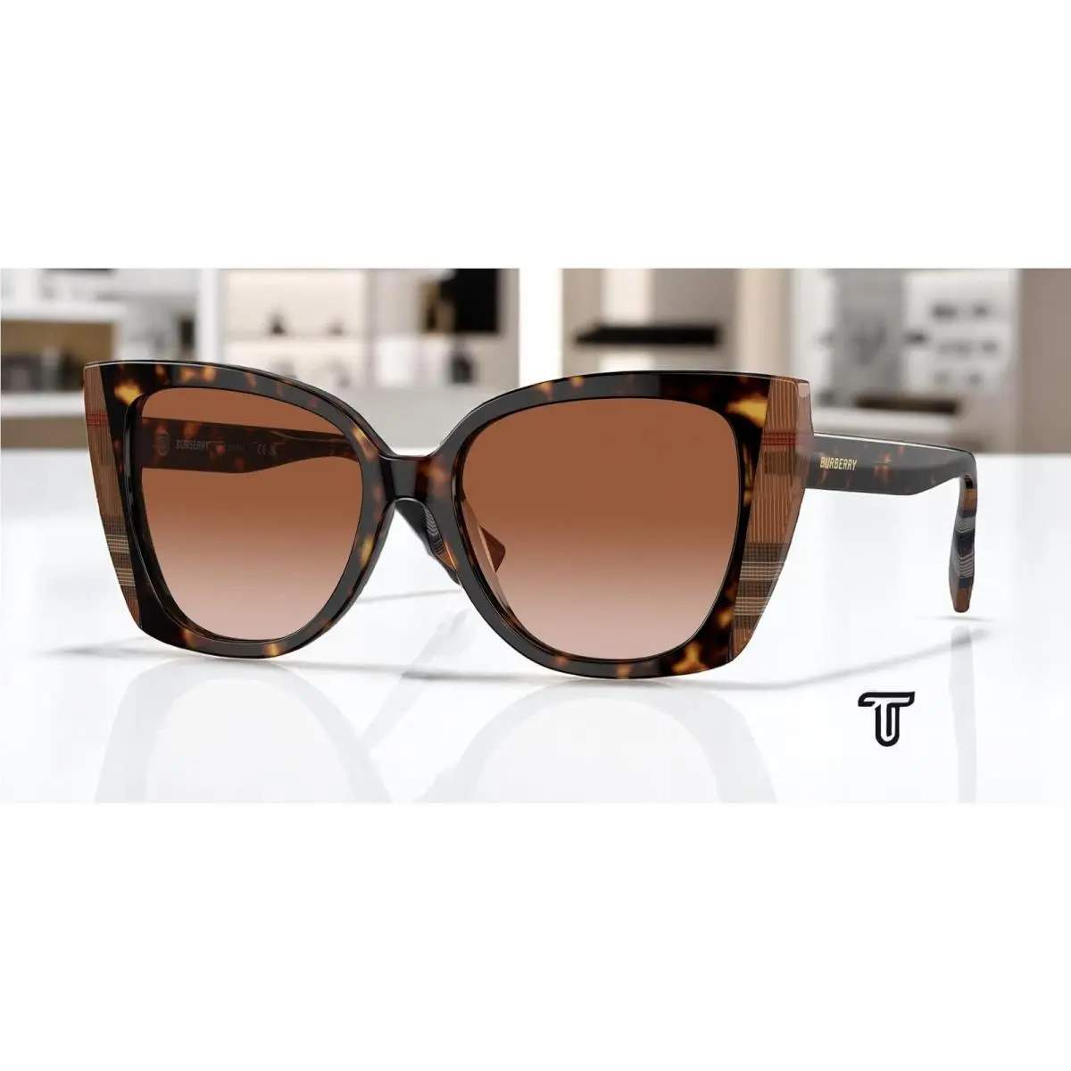 BE4393 405313 Meryl Dk Havana Check Brown Grad 54 Women`s Sunglasses by Burberry
