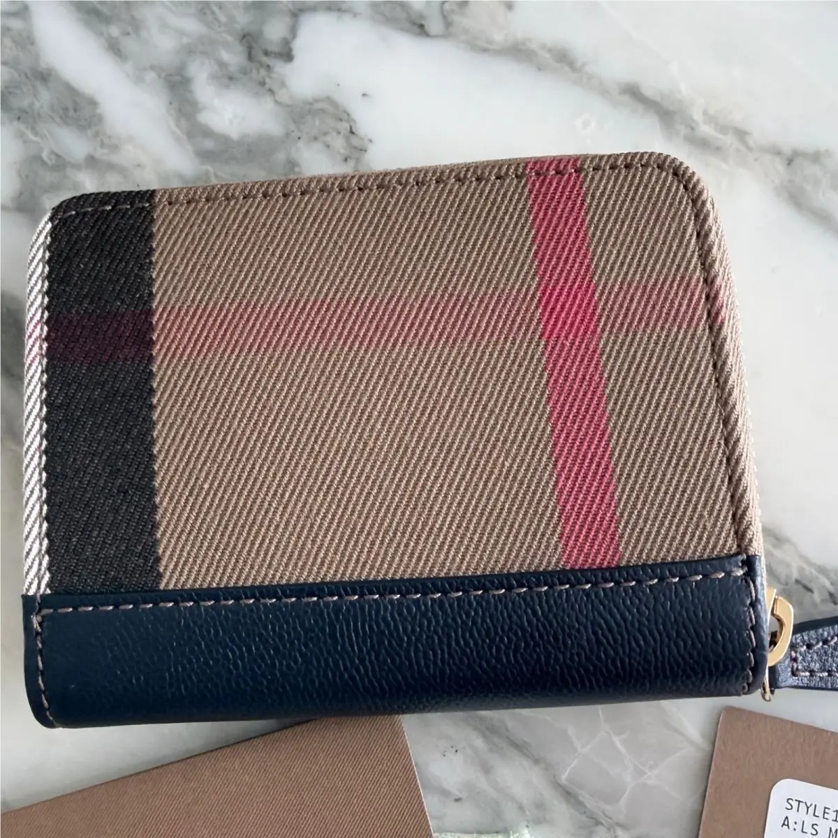 Burberry Check Canvas Short Zip Around Wallet Dark Canvas Leather 80845251