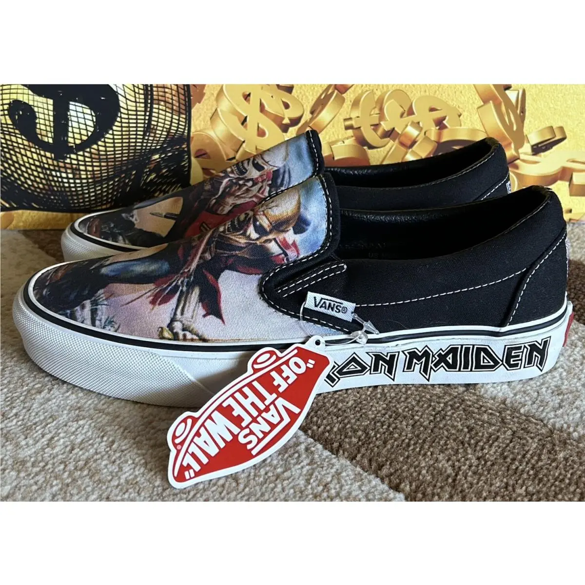 Iron Maiden X  Classic Slip On Trooper Rare Motörhead Metallica US 8-New by Vans