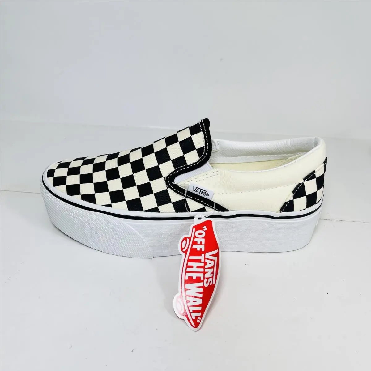 Shoes Women’s 7.5 White Slip On Stackform Platform Sneakers Checkerboard by Vans