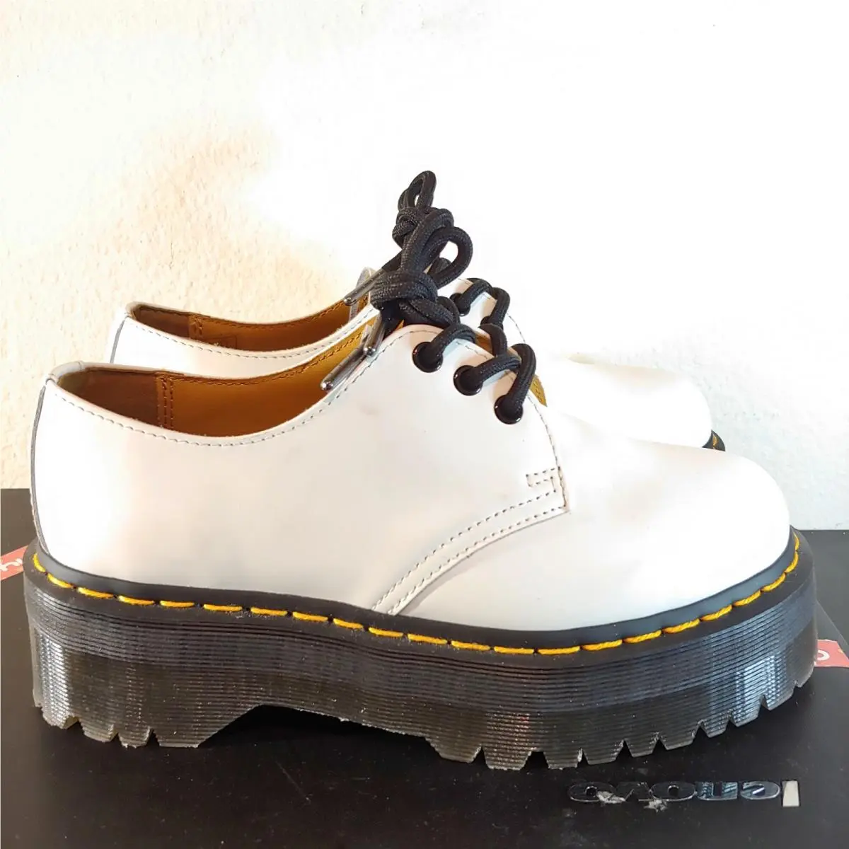 Dr Martens 1461 Quad White Smooth Leather Platform Shoes Womens 7 Mens 6 Unisex by Dr. Martens