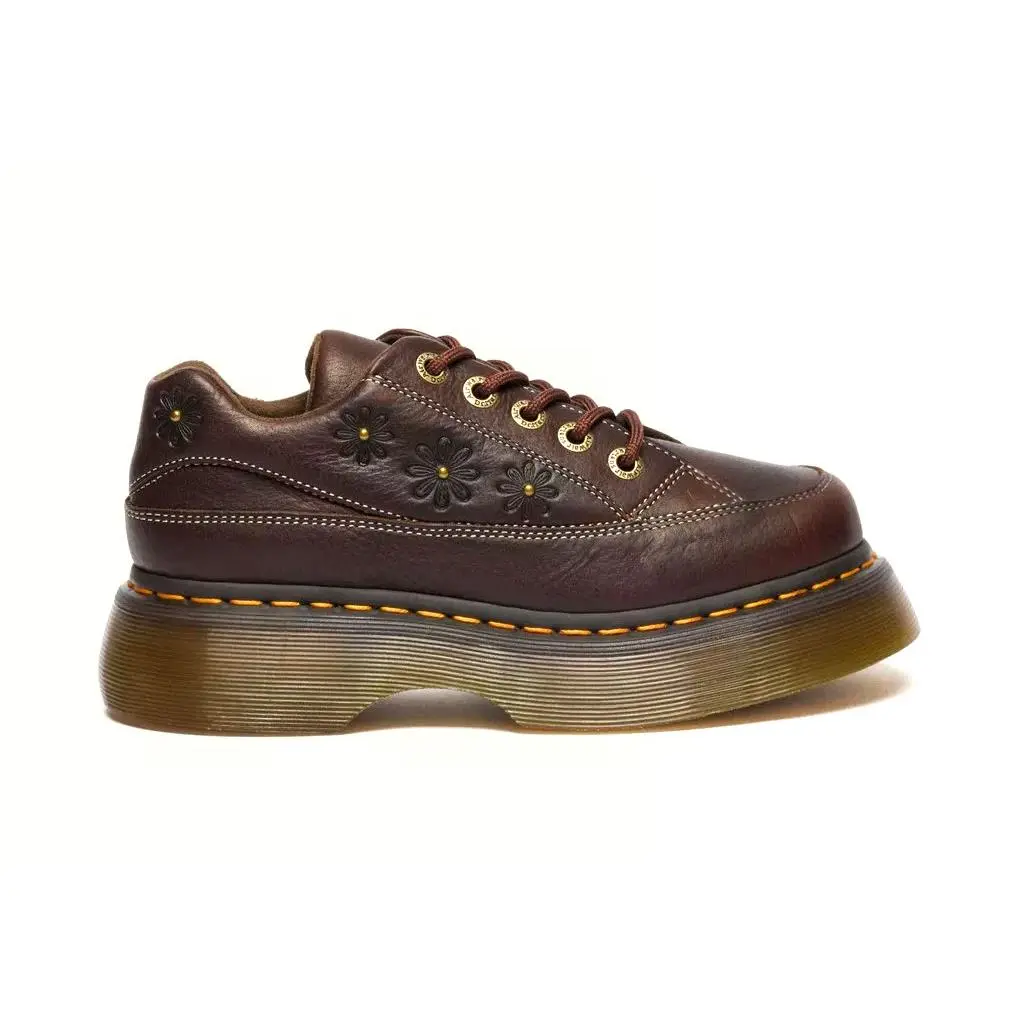 Women`s Buzz 5 Eye Size 9 Flower Grizzly Leather Shoes Dark Brown by Dr. Martens