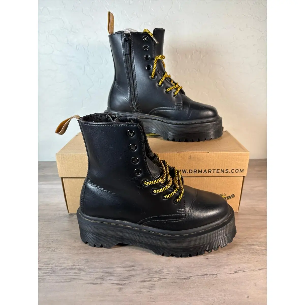 Jadon Black Leather Platform Boots Side Zip Chunky Quad Sole Mens 6 by Dr. Martens