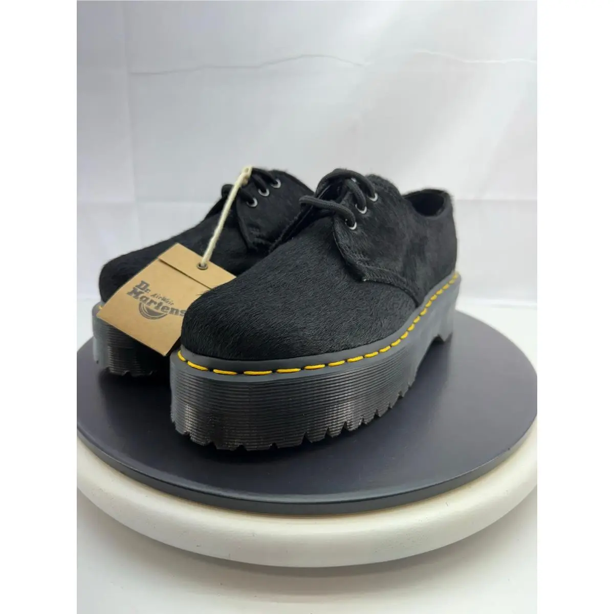Dr Martens 1461 Quad Black Hair On Womens Size 6 Derby Oxford Platform Shoes by Dr. Martens
