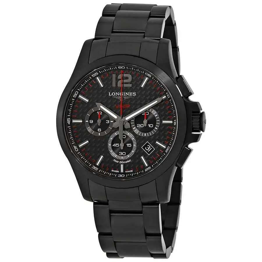Longines Conquest V.h.p. Black Carbon Dial Men`s Chronograph Watch L3.727.2.66.6