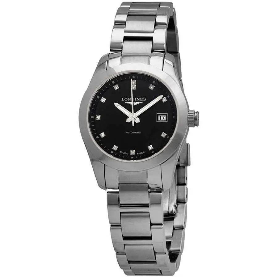 Longines Conquest Classic Automatic Black Dial Ladies Watch L2.285.4.58.6 - Dial: Black, Band: Silver, Bezel: Silver