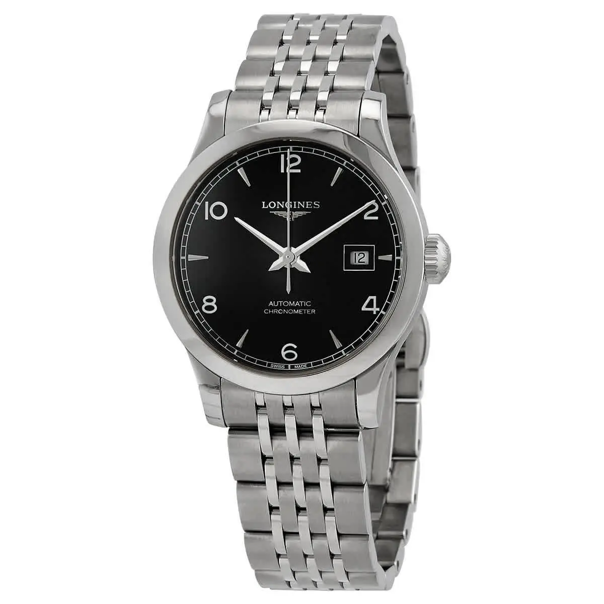 Longines Record Automatic Black Dial Ladies Watch L23214566 - Dial: Black, Band: Silver-tone, Bezel: Silver-tone