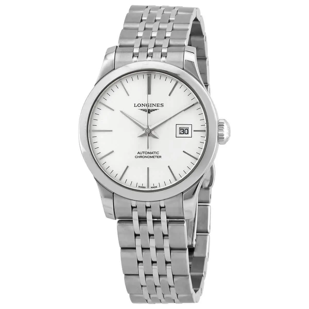 Longines Record Automatic Silver Dial Ladies Watch L2.321.4.72.6 - Dial: Silver, Band: Silver, Bezel: Silver