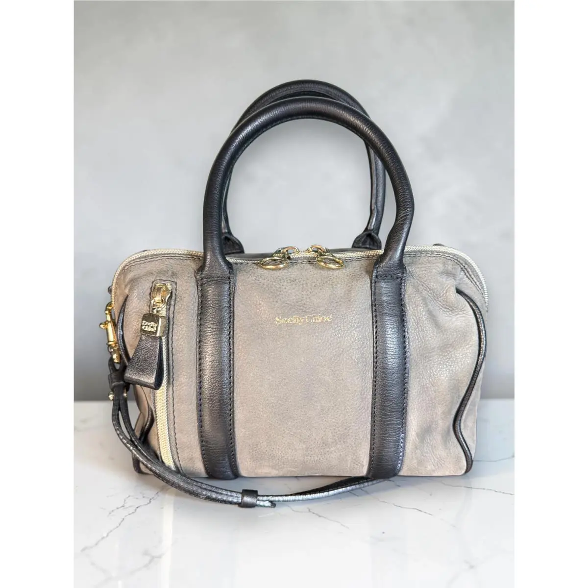 See  Harriet Beluga Leather Bowling Bag 2-Way Satchel Crossbody with Coa by Chloé