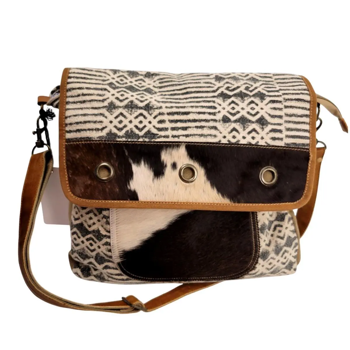 Large Crossbody Flap Bag Chloe Lex Cowhide Leather Canvas Accent Aztec Western