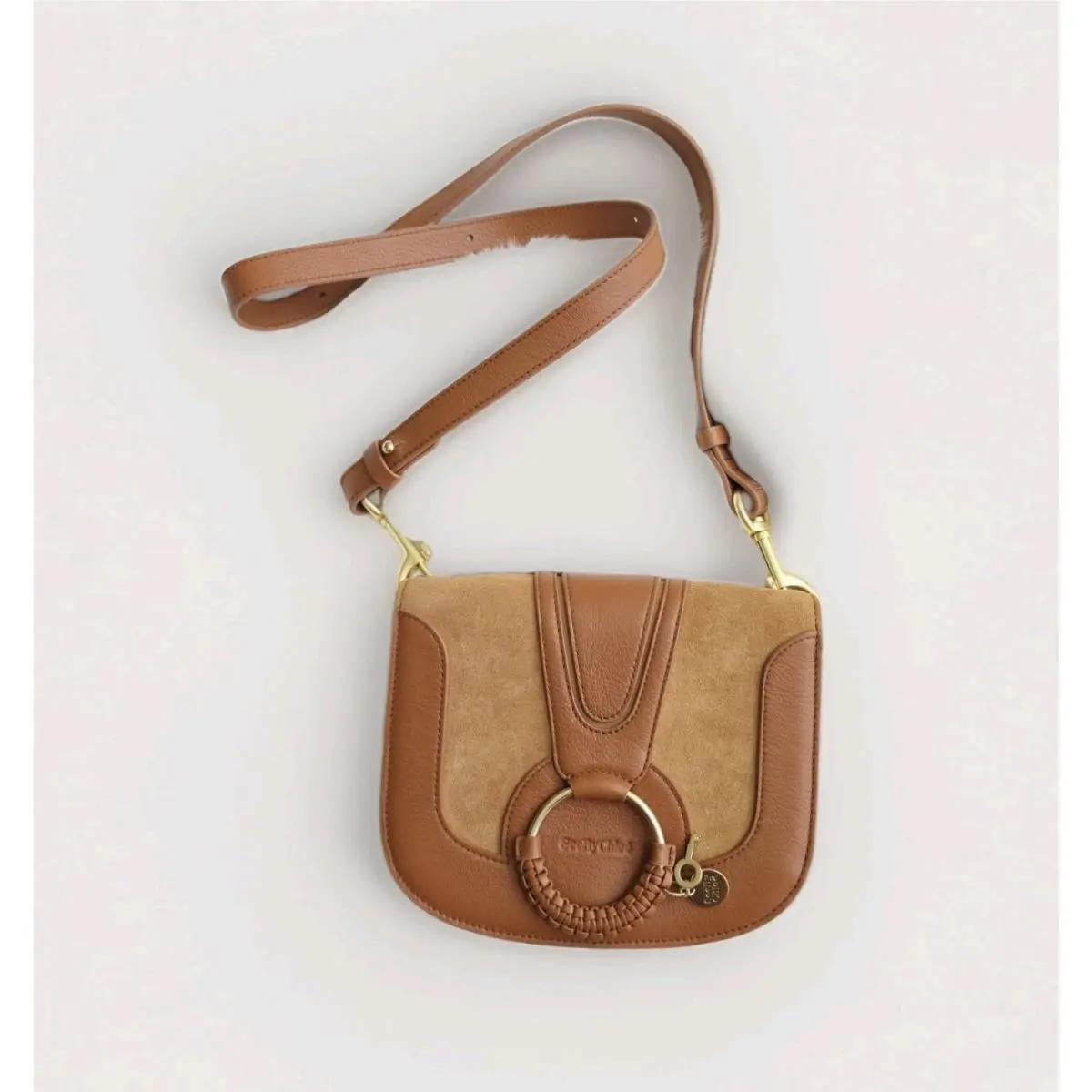 See By Chloe Hana Small Cognac Brown Suede Leather Crossbody Bag Gold HW
