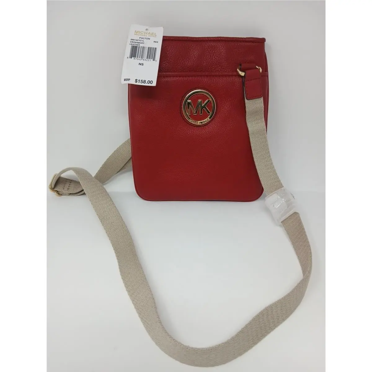 Fulton Slim Crossbody Bag Red Leather Gold MK Logo Y2K 38S1XFTC1L by Michael Kors