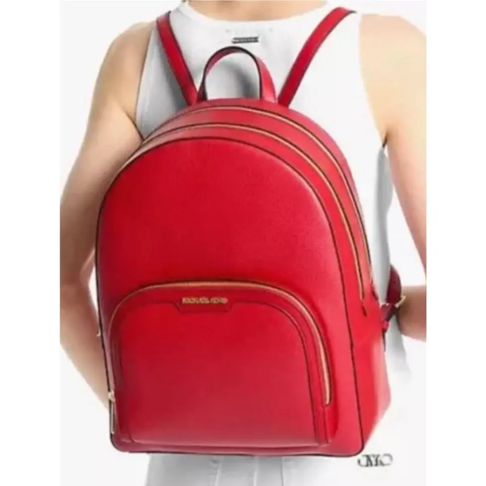 Jaycee Large Pebble Leather Backpack Bright Red by Michael Kors