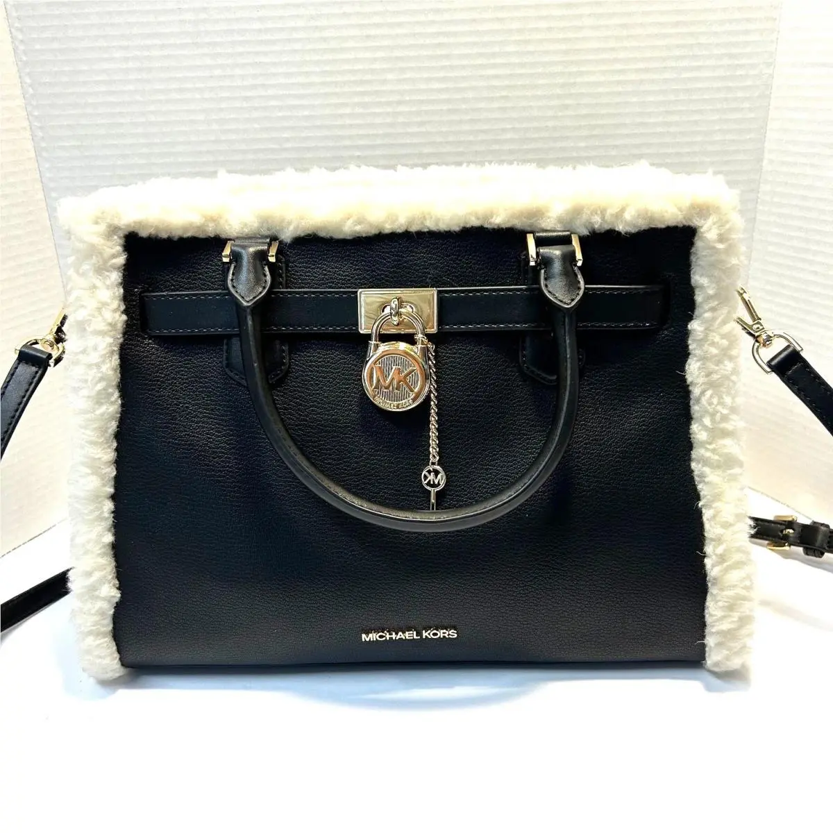Hamilton Pebbled Leather Sherpa Trimmed Crossbody/satchel by Michael Kors