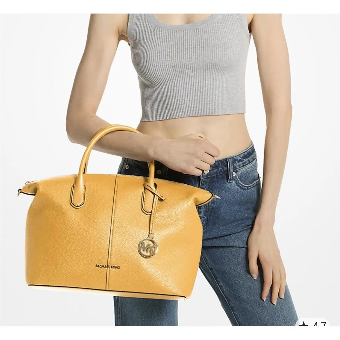 Hyde Large Pebble Leather Satchel Bag Golden Rod Designer by Michael Kors