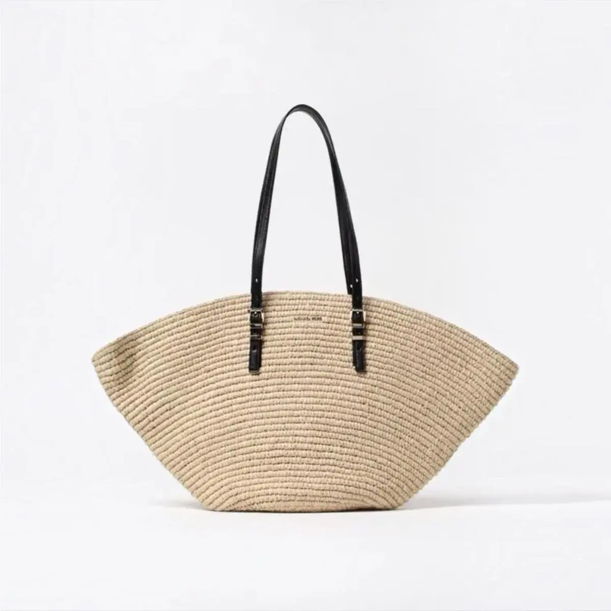 Michael Kors Isa Large Woven Straw Fan Tote Shoulder Bag with Leather Straps