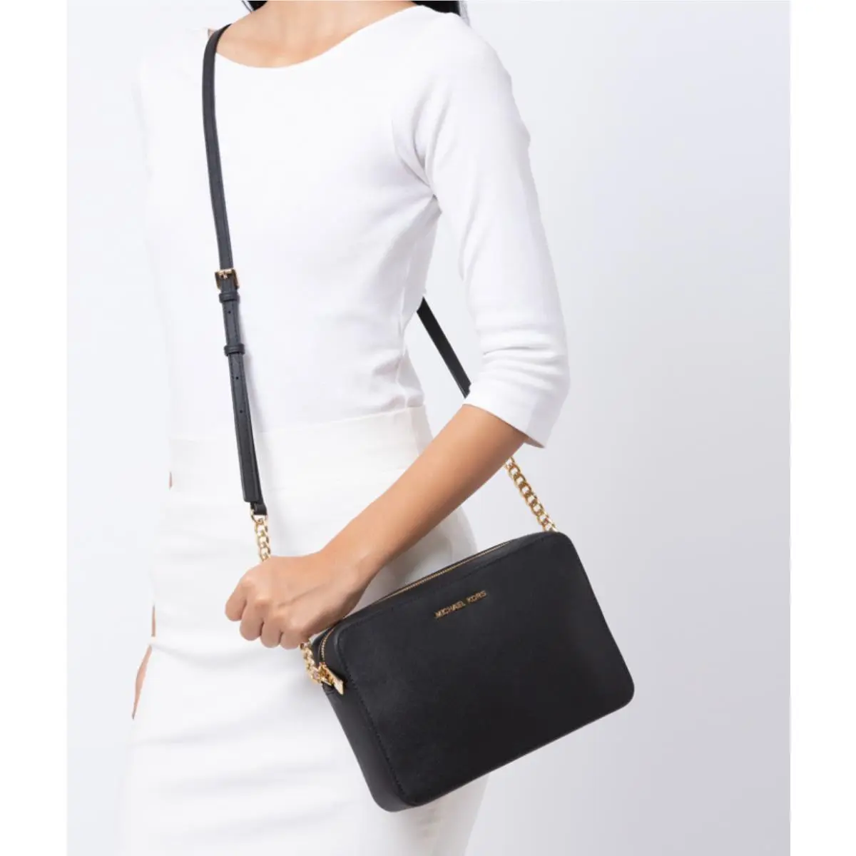 Jet Set Large Printed Logo Crossbody Bag Black by Michael Kors