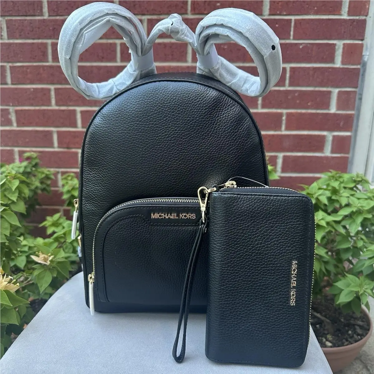 Michael Kors Jaycee Medium Backpack Zip Pocket Bag MK Wallet Black