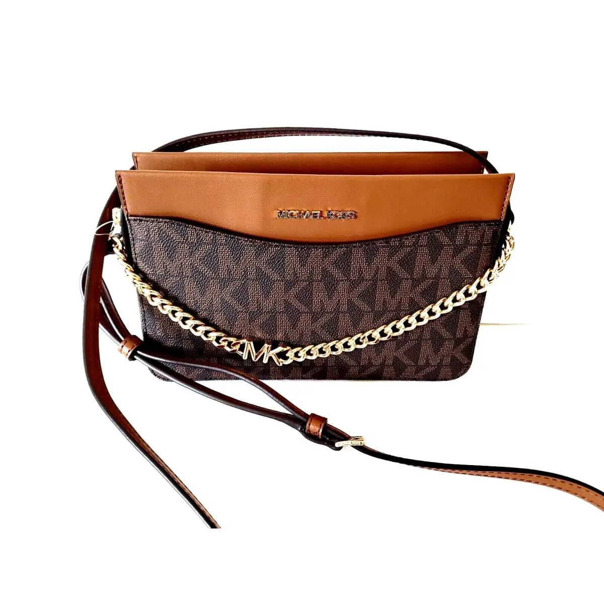 Michael Kors Jet Set Convertible Chain Logo Shoulder Crossbody Brown