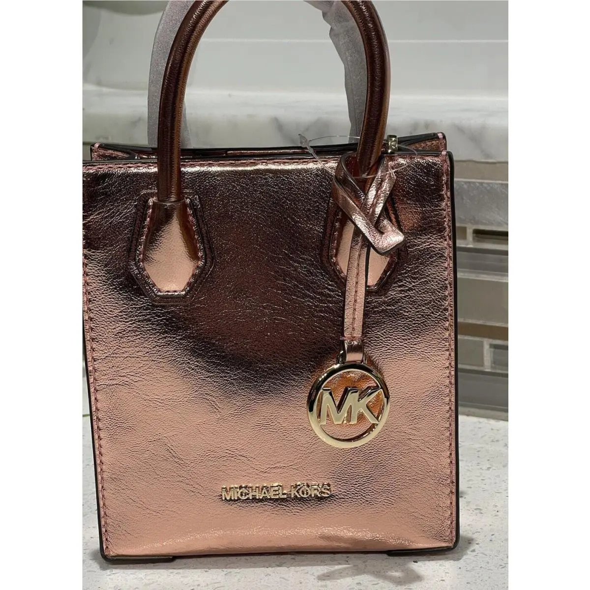 Mercer XS Mini NS Shopper Phone Crossbody MK Bag Metallic Gold Rose by Michael Kors