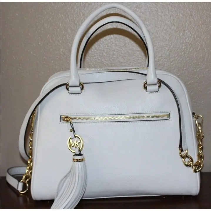 Knox MK Tassel Large Satchel Vanilla Leather Handbag 38S4XXTS3L by Michael Kors