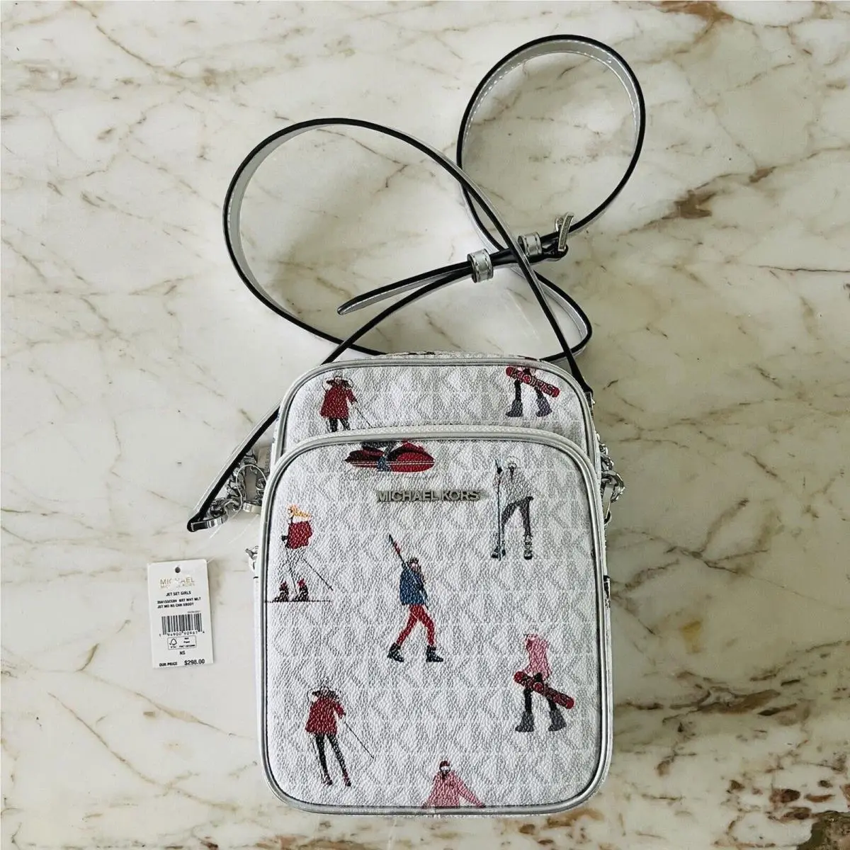 Jet Set Girl Bright White Multi Leather Chain Crossbody Camera Bag by Michael Kors