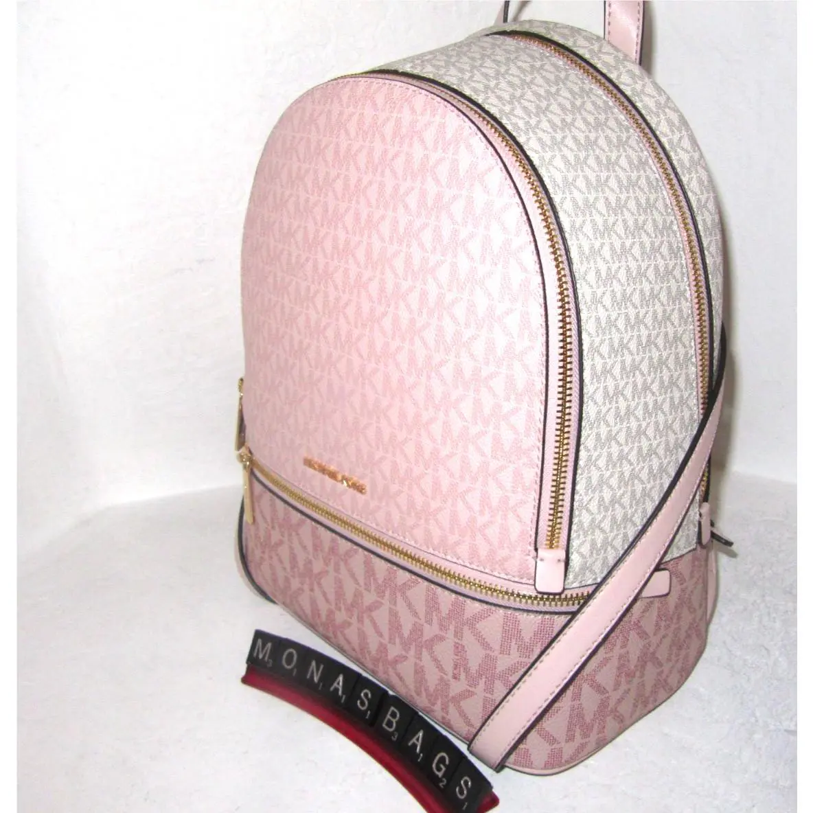 Rhea Medium Color-block Signature Logo Backpack Blush Pink by Michael Kors