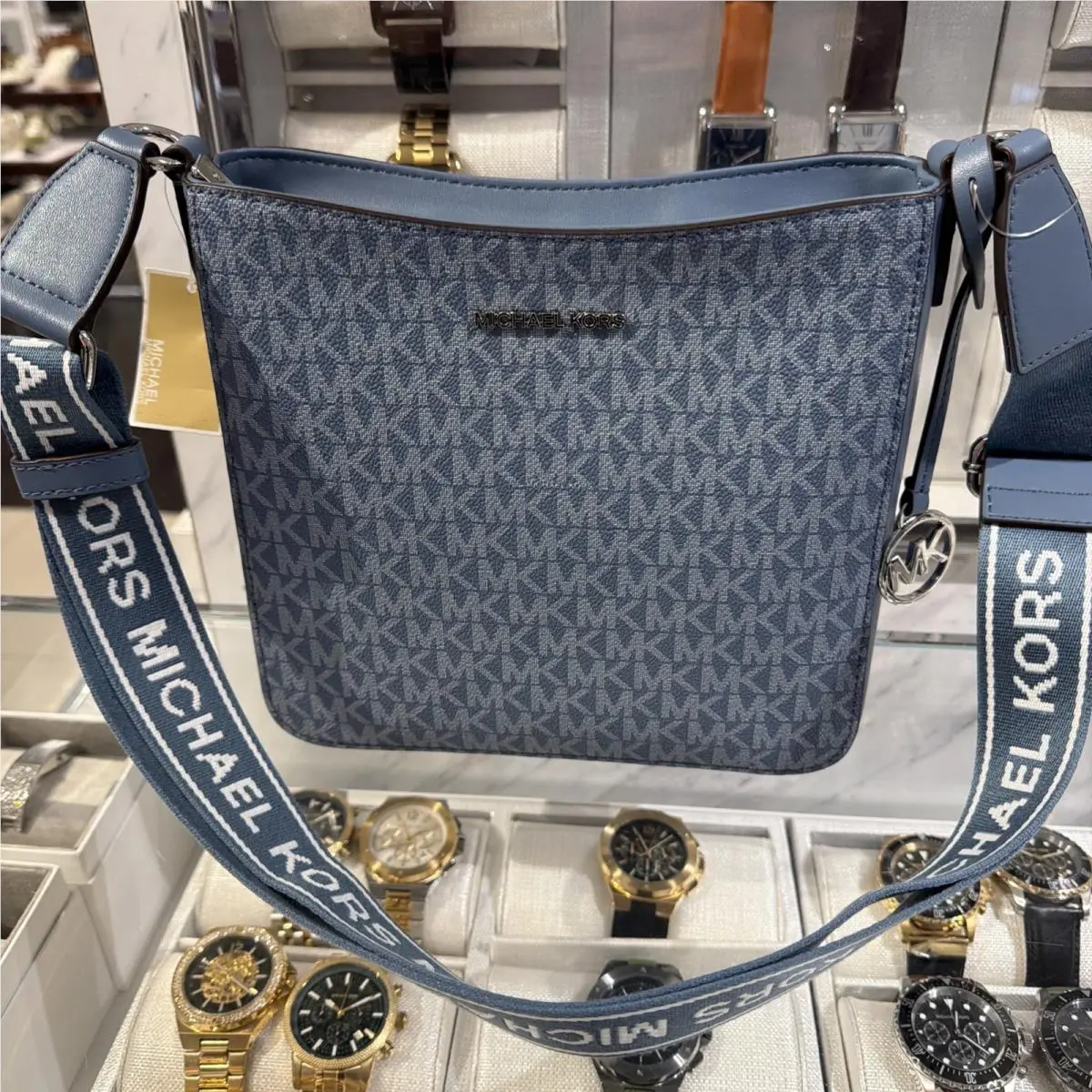 Jet Set Travel Messenger Crossbody Bag Denim MK Signature Handbag by Michael Kors