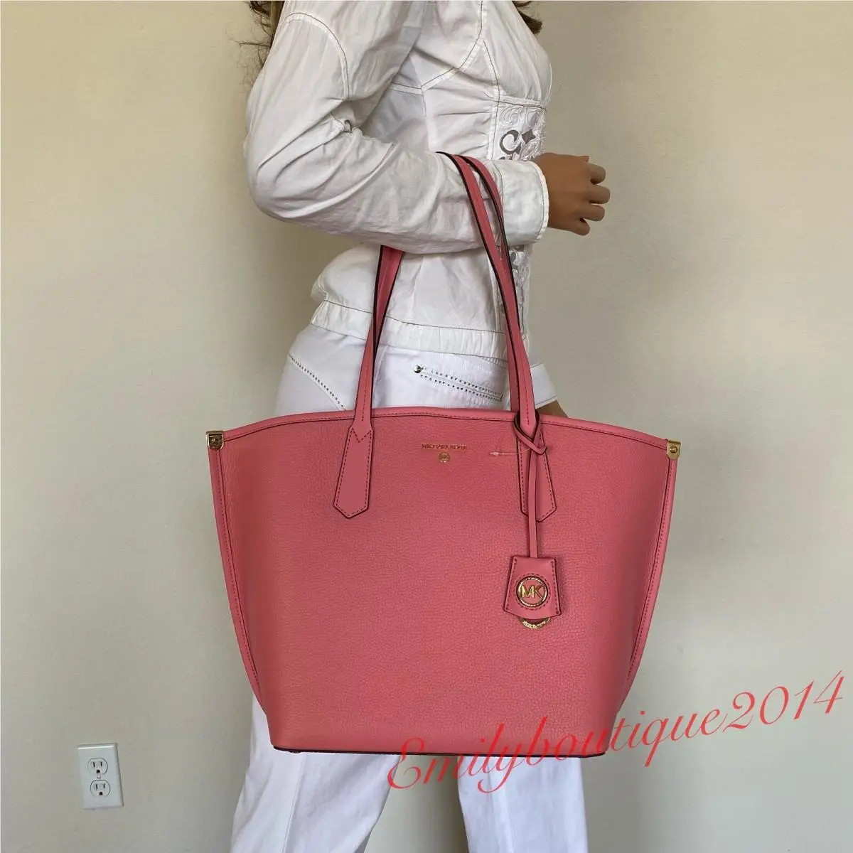 Jane Large Tote in Pebble Leather Shoulder Bag Tea Rose by Michael Kors