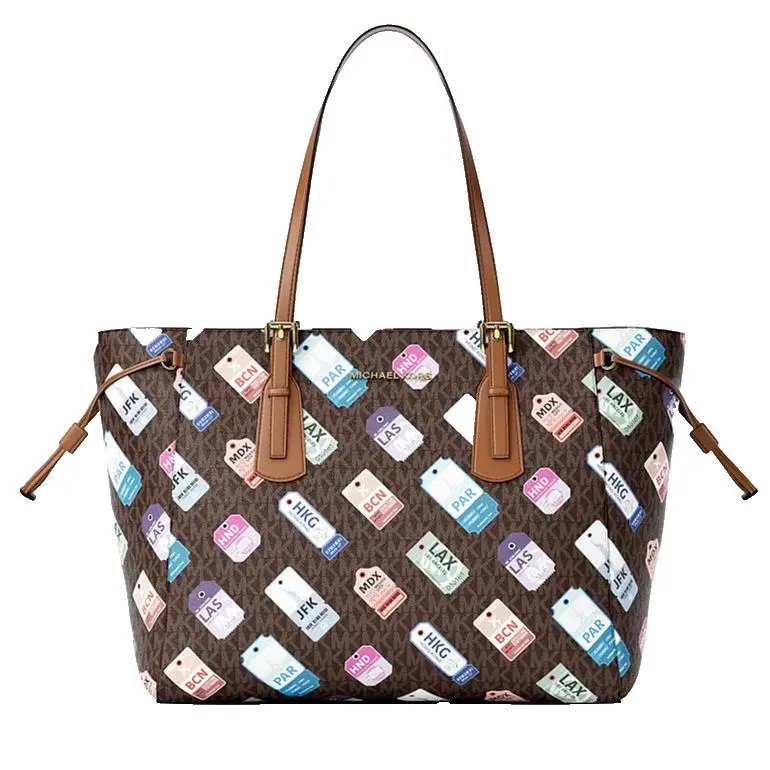 Michael Kors Voyager Large Printed Signature Logo Tote Bag Brown / Dust Bag