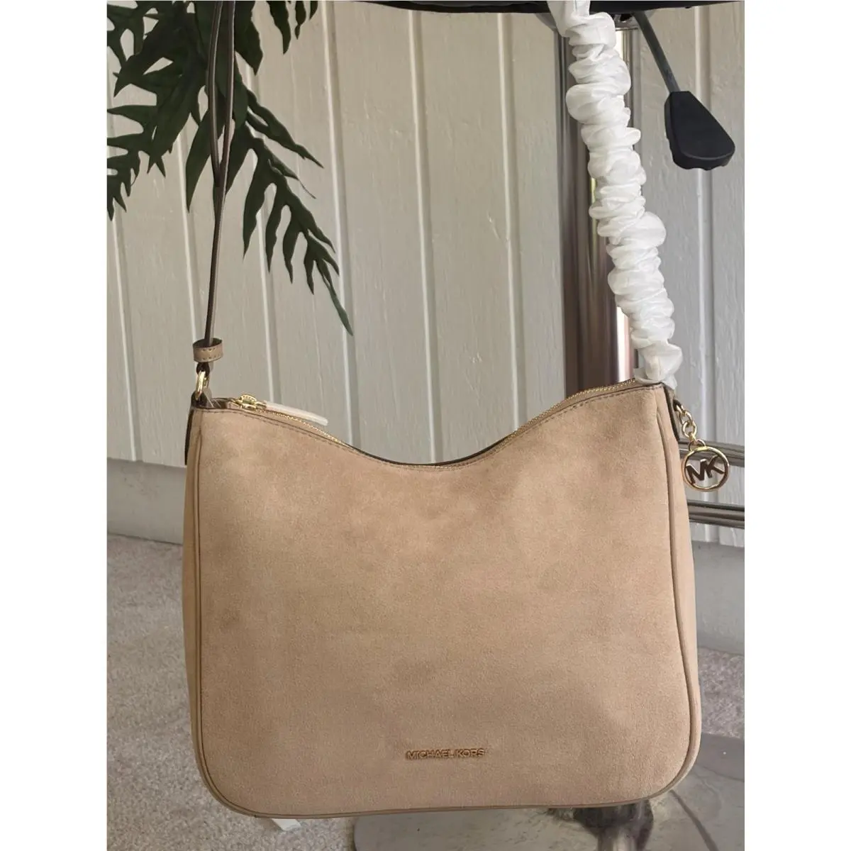 Nayla Medium Zip Messenger Crossbody Shoulder Bag MK Camel Suede by Michael Kors