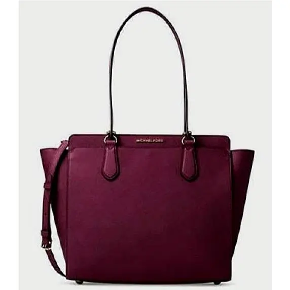 Mchael Kors Dee Dee Plum Burgundy Leather Convertible Large Tote Bag