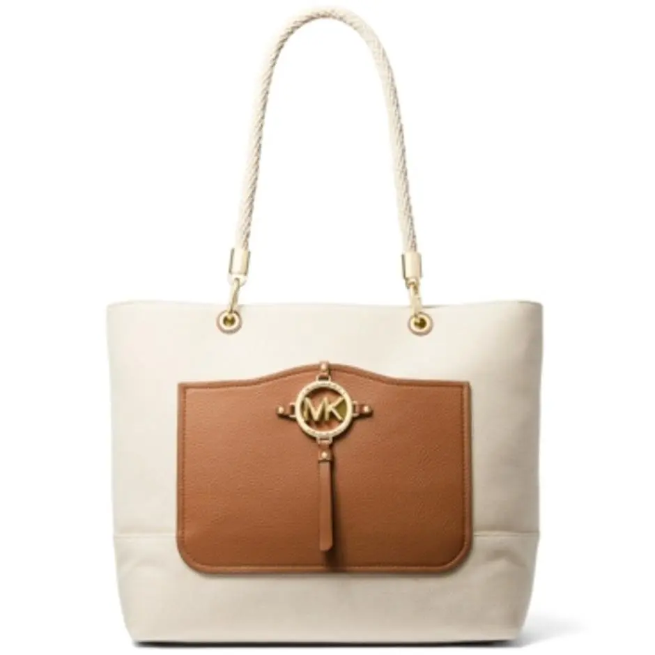 Kors Amy Large Rope Tote Natural Brown Gold - Handle/Strap: Natural, Hardware: Gold, Exterior: Natural Brown