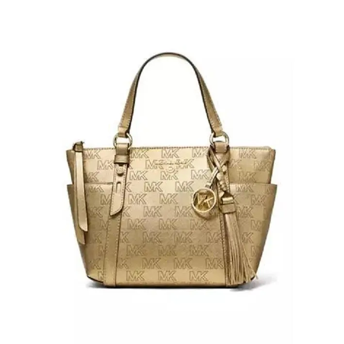 Gold Leather Zip Front Hand Bag Tote by Michael Kors