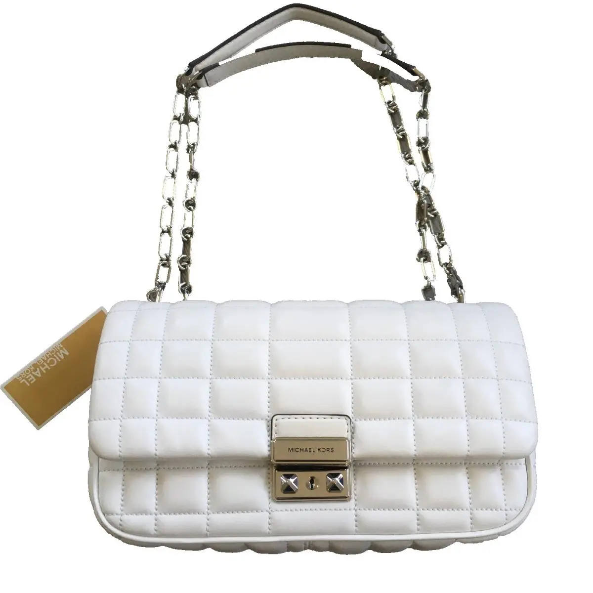 Tribeca Optic White Shoulder Bag Conv Chain Shoulder Strap by Michael Kors