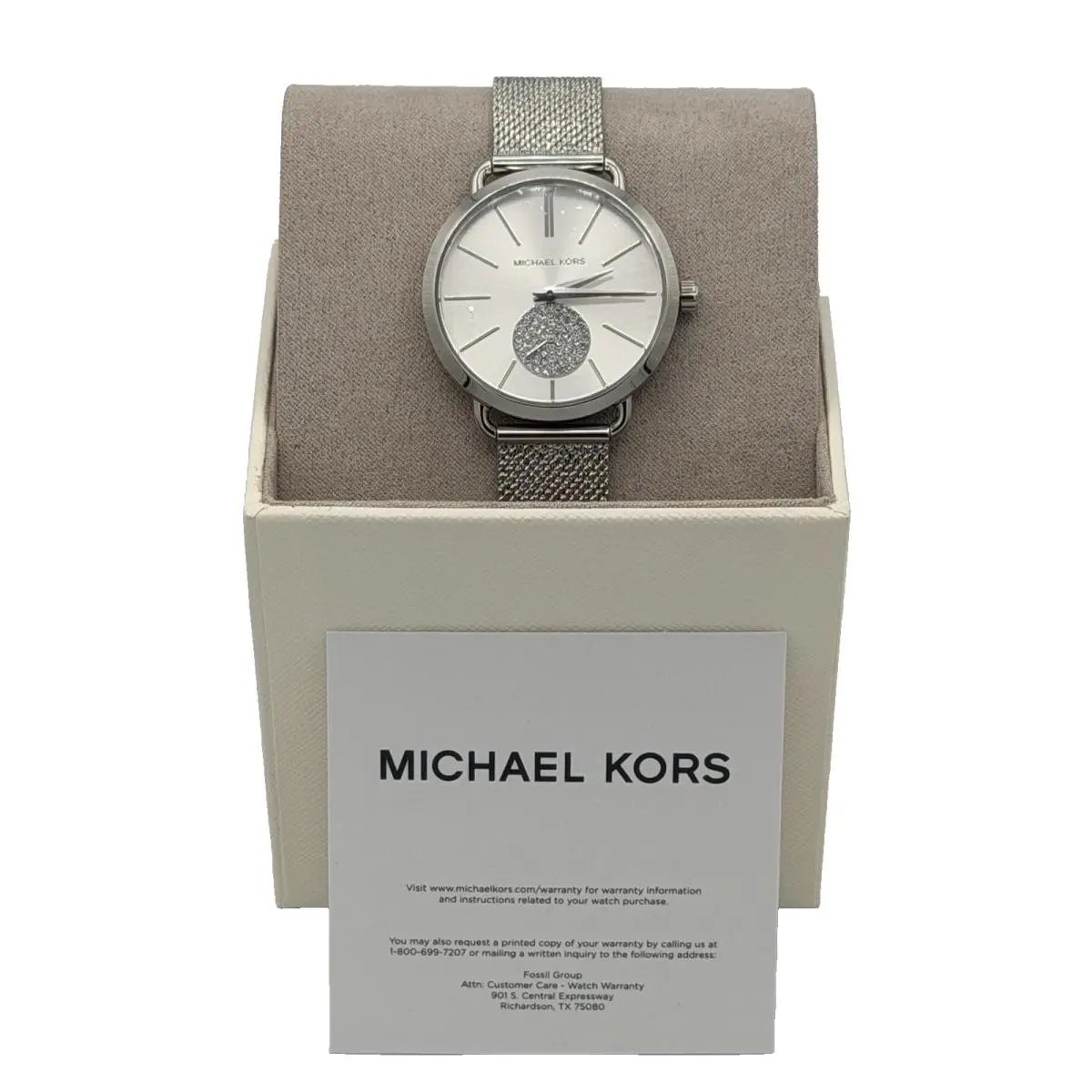 Portia Women`s Watch Silver Tone Stainless Steel Mesh Band MK3843 by Michael Kors