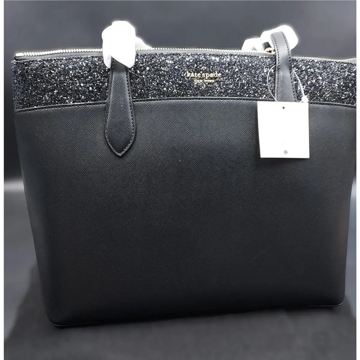 Stunning Jet Black Flash Handbag with Sparkling Trim by Michael Kors