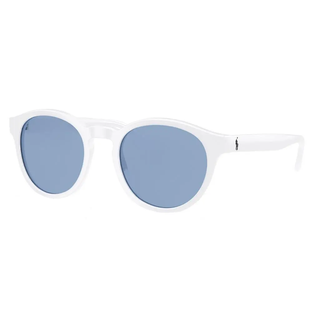 Polo Ralph Lauren PH 4192 554472 Shiny White Plastic Round Sunglasses Blue Lens