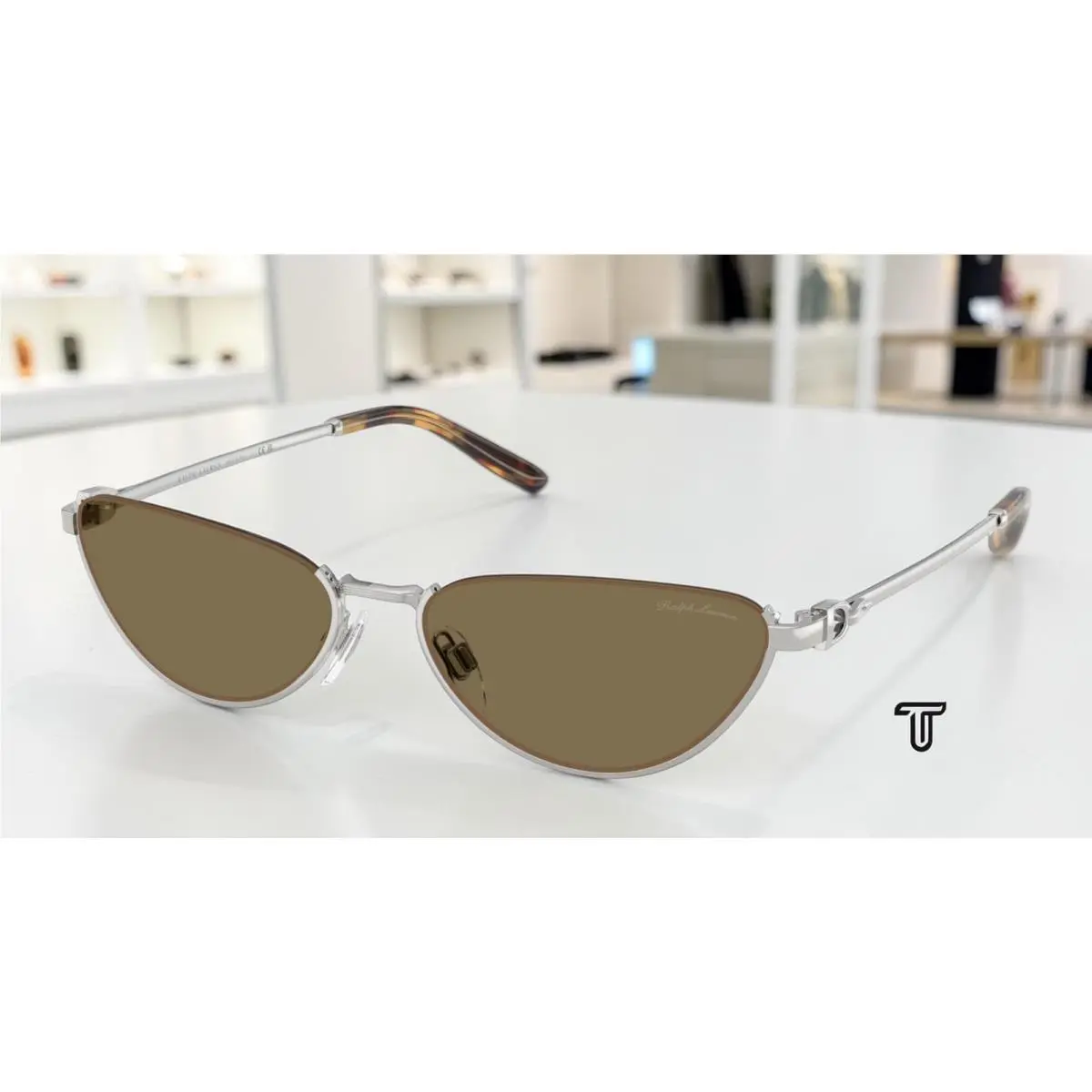Ralph Lauren RL7095 900173 Shiny Silver Light Brown 57 mm Women`s Sunglasses