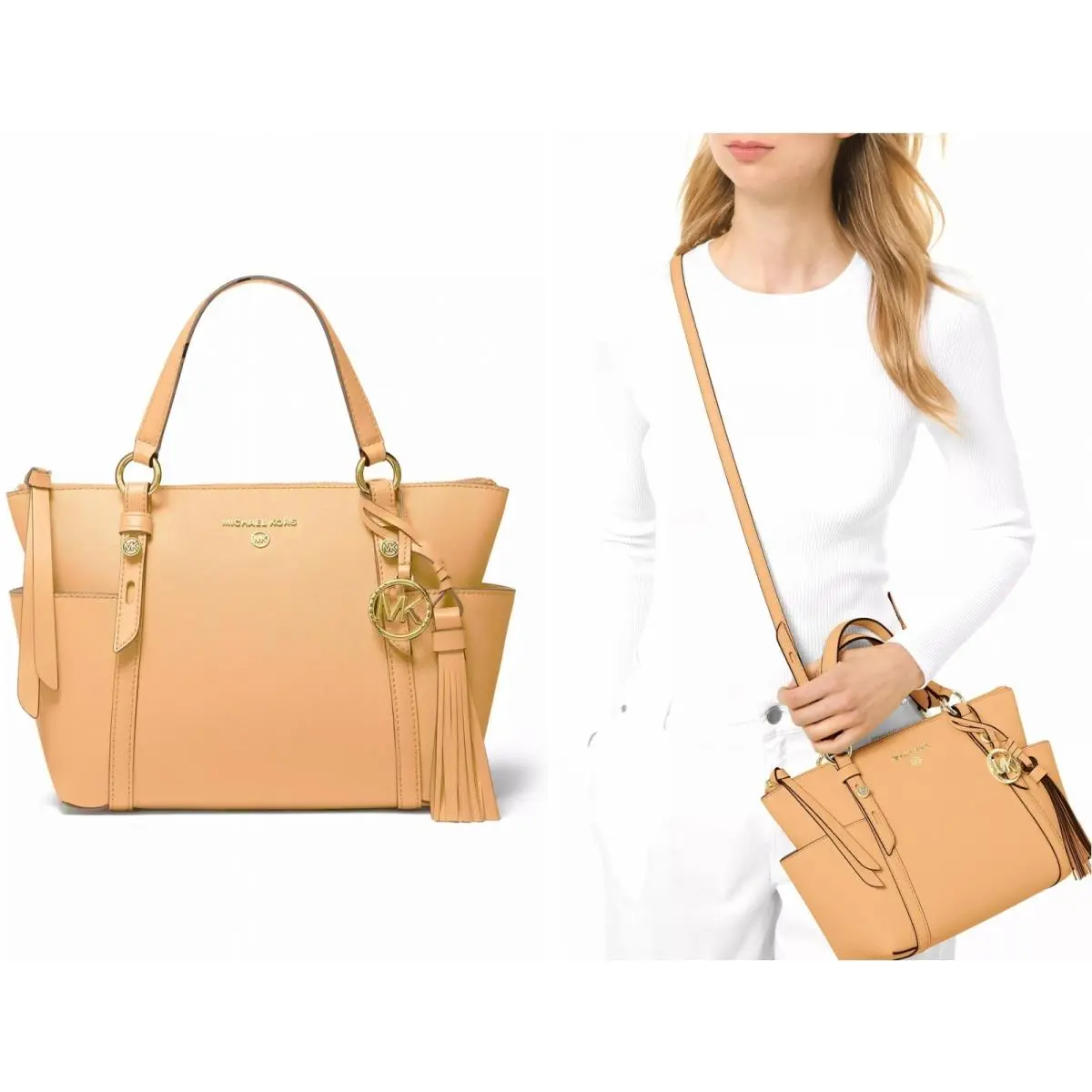 Sullivan MK Logo Charm Convertible Leather Tote Crossbody Bag by Michael Kors