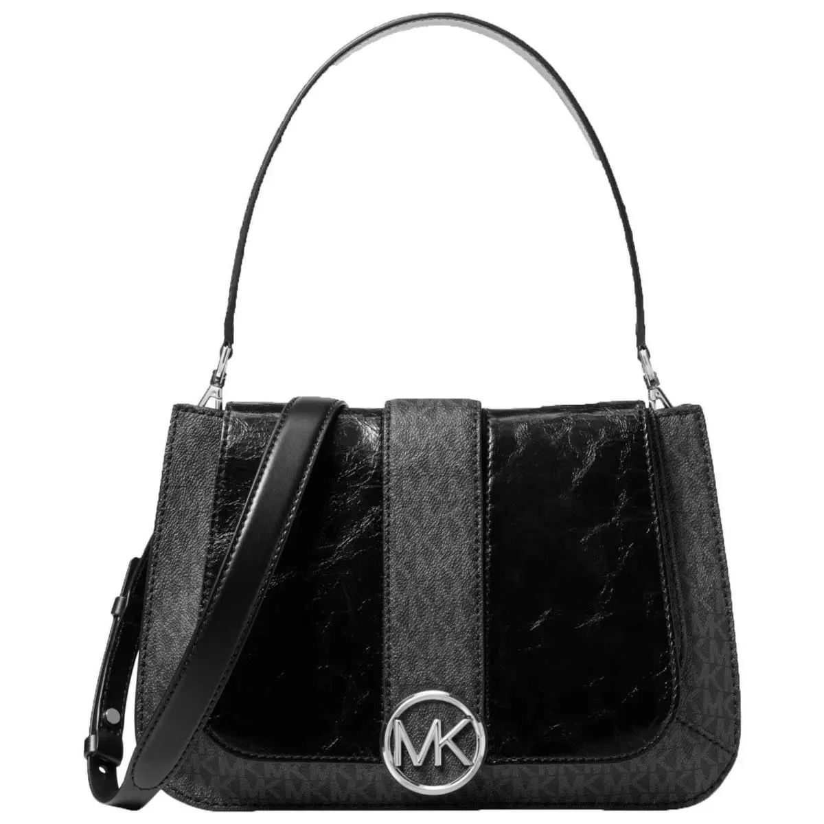Lillie Signature Polished Top-handle Handbag Satchel Black/silver by Michael Kors