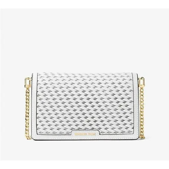 Jet Set Medium Woven Leather Optic White Gold Chain Crossbody Bag by Michael Kors