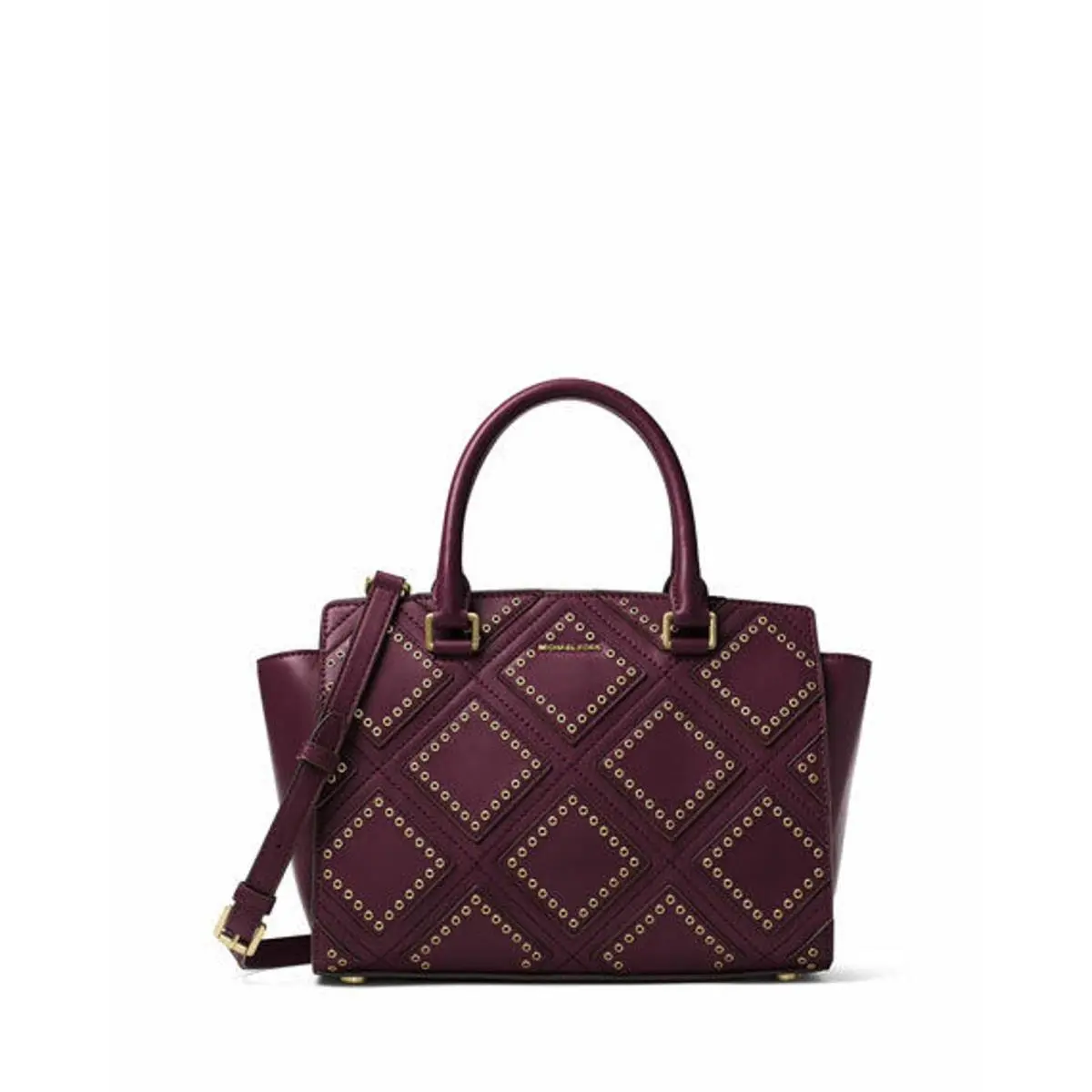 Diamond Grommet Selma Satchel Plum/gold Leather by Michael Kors