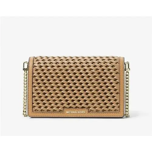 Jet Set Medium Woven Leather Camel Beige Gold Chain Crossbody Bag by Michael Kors