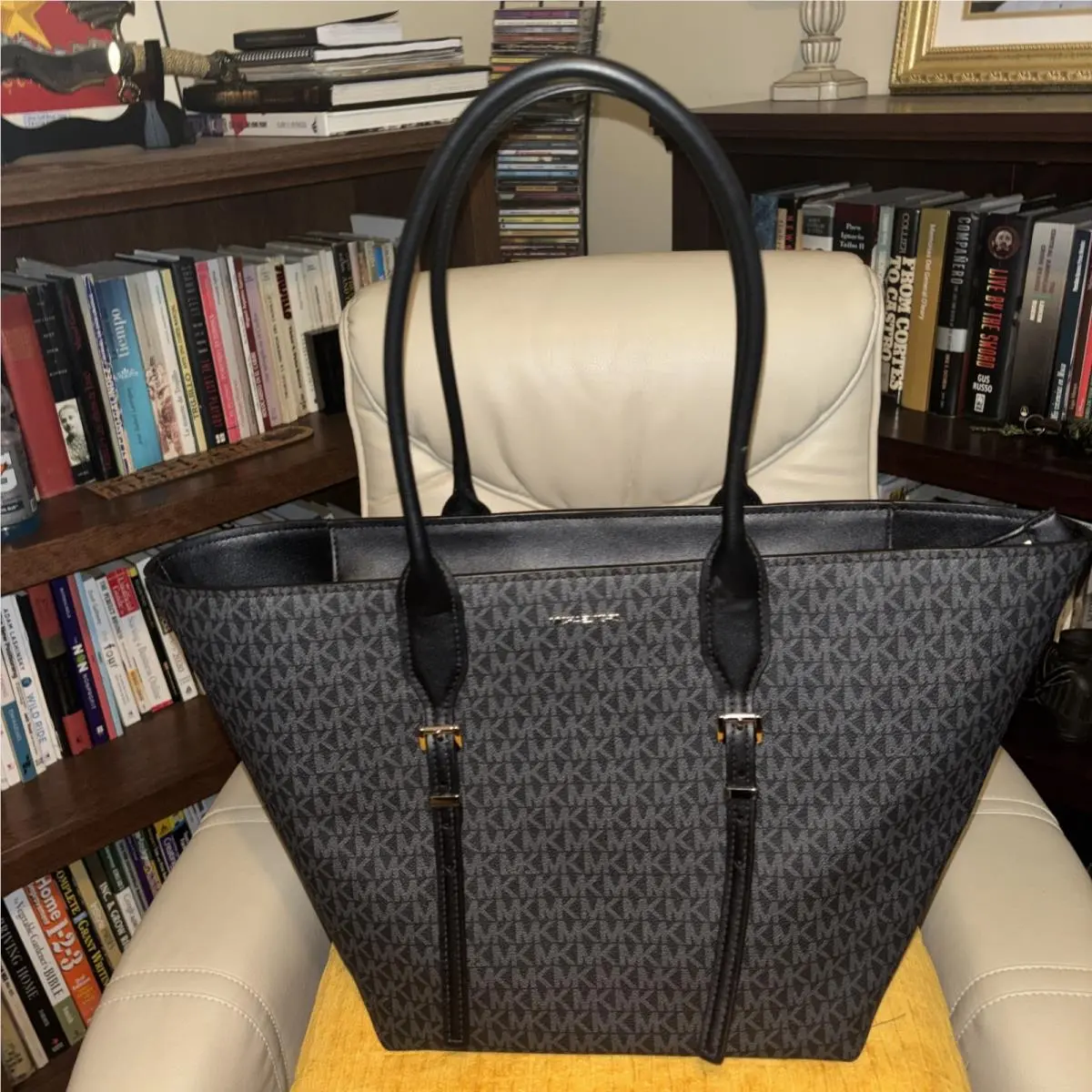 Moore Large 11x20 Satchel Black Signature Logo Canvas Handbag by Michael Kors