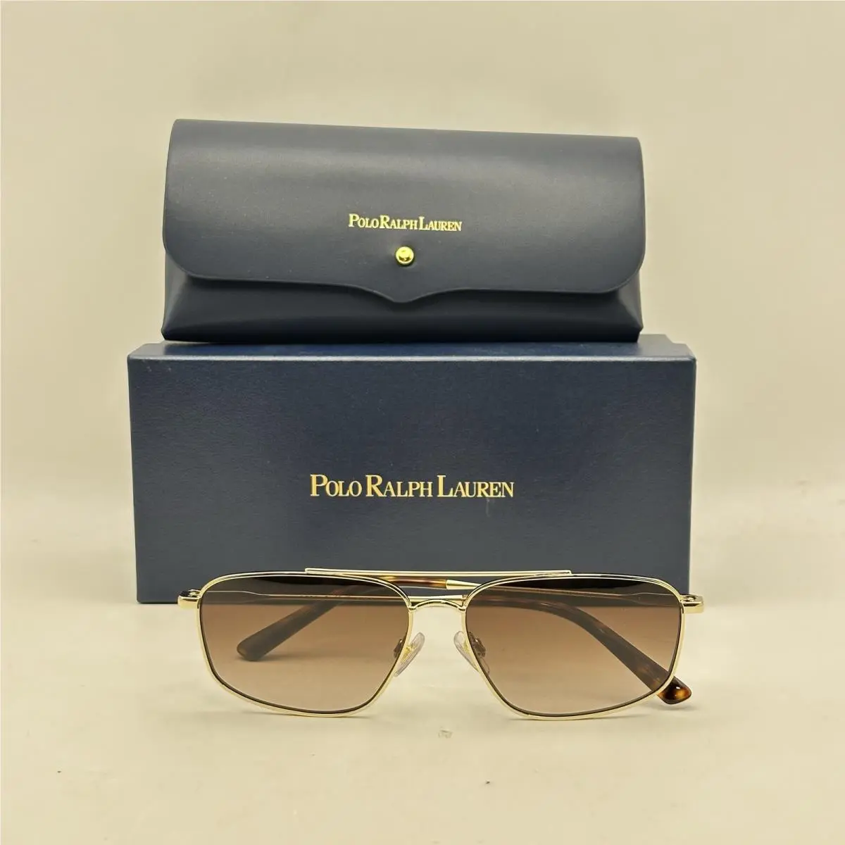 Polo  Mens Thin Metal Double Bridge Aviator Sunglasses PH3164U Gold by Ralph Lauren