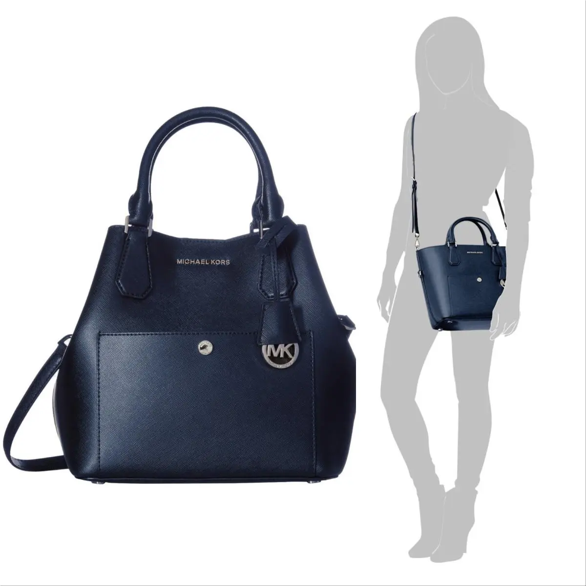 Greenwich Leather Large Grab Bag Handbag Crossbody Bag Blue by Michael Kors