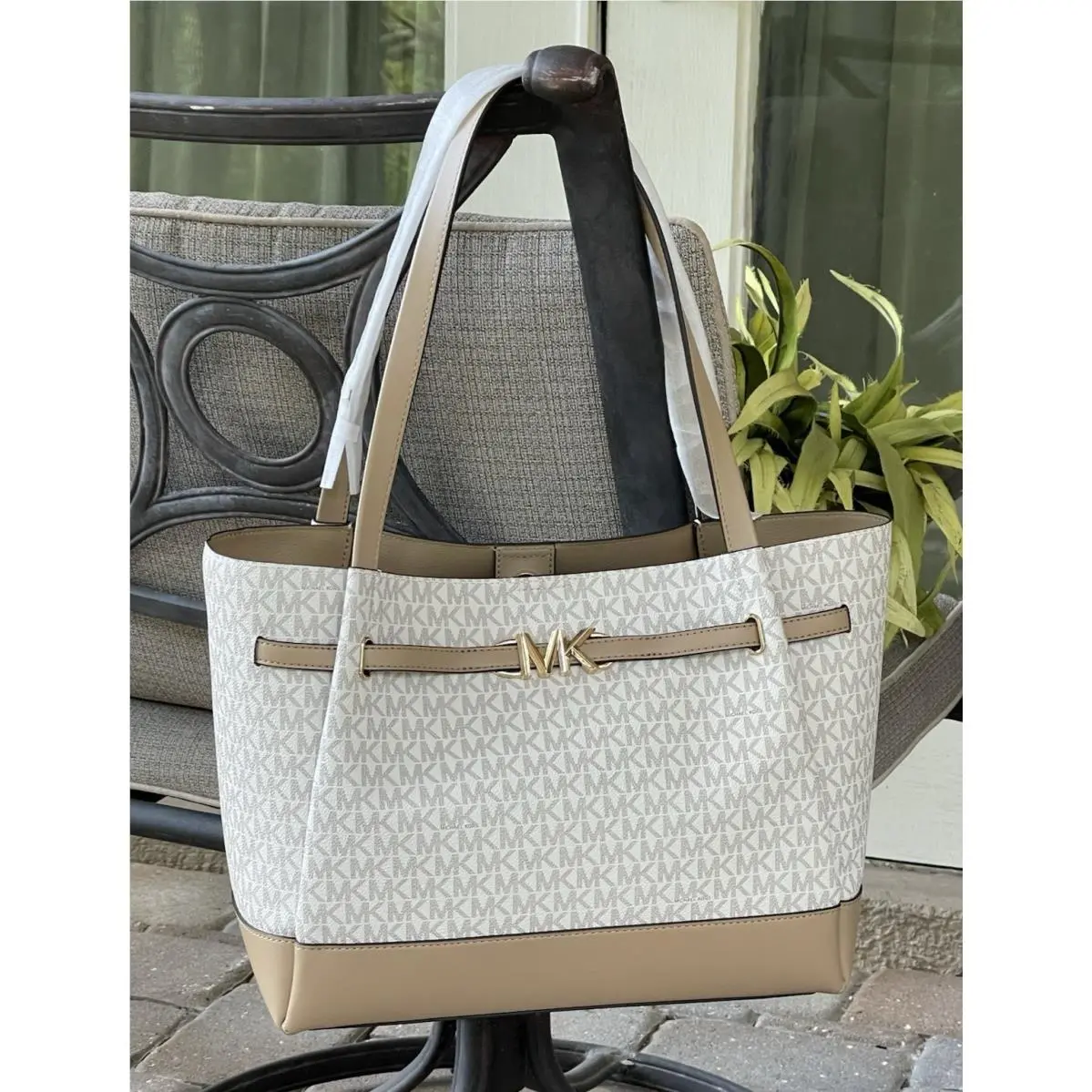 Reed Large Belted Tote Camel MK Logo Shoulder Bag Travel Shopper by Michael Kors