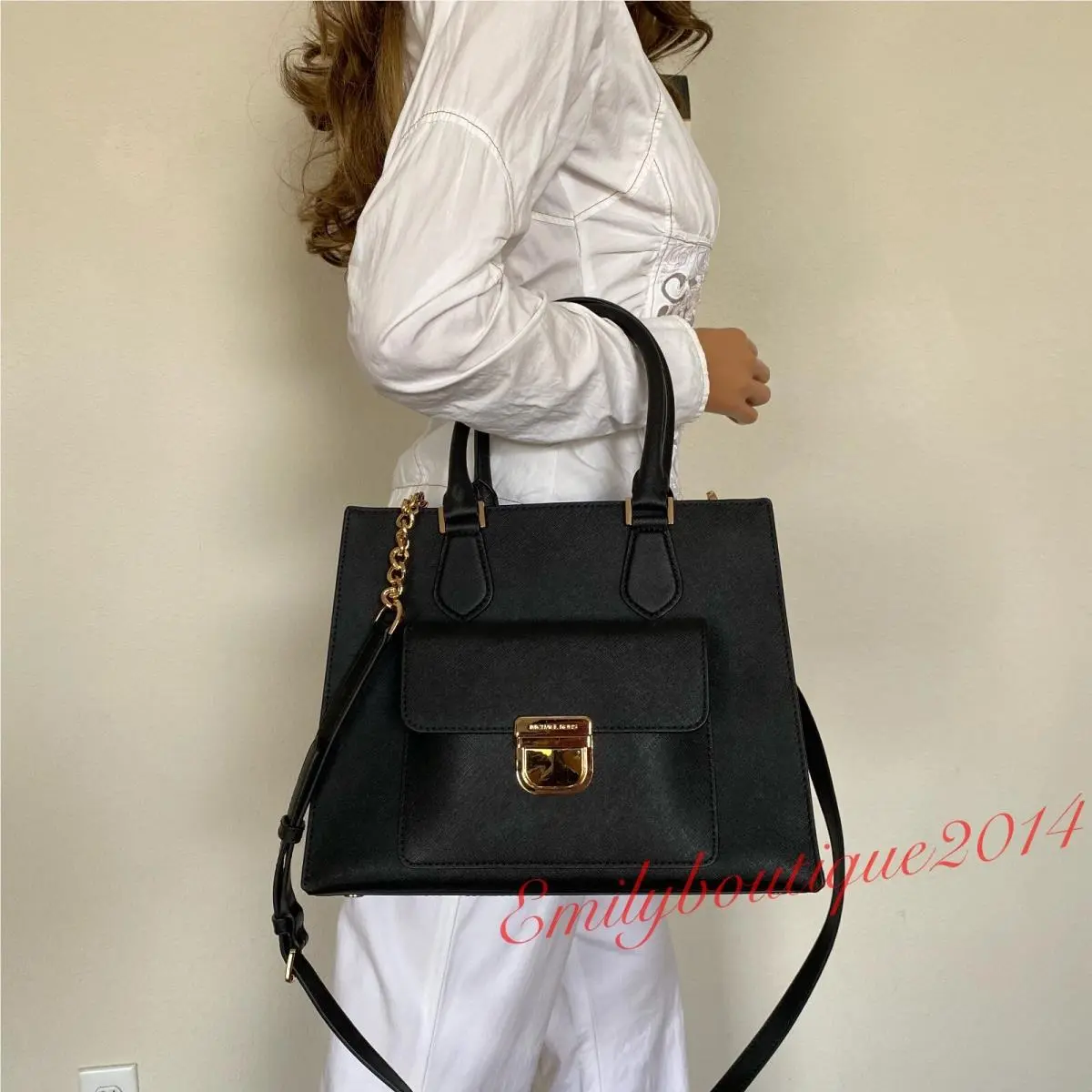 Bridgette Medium EW Tote Saffiano Leather Crossbody Bag Black by Michael Kors
